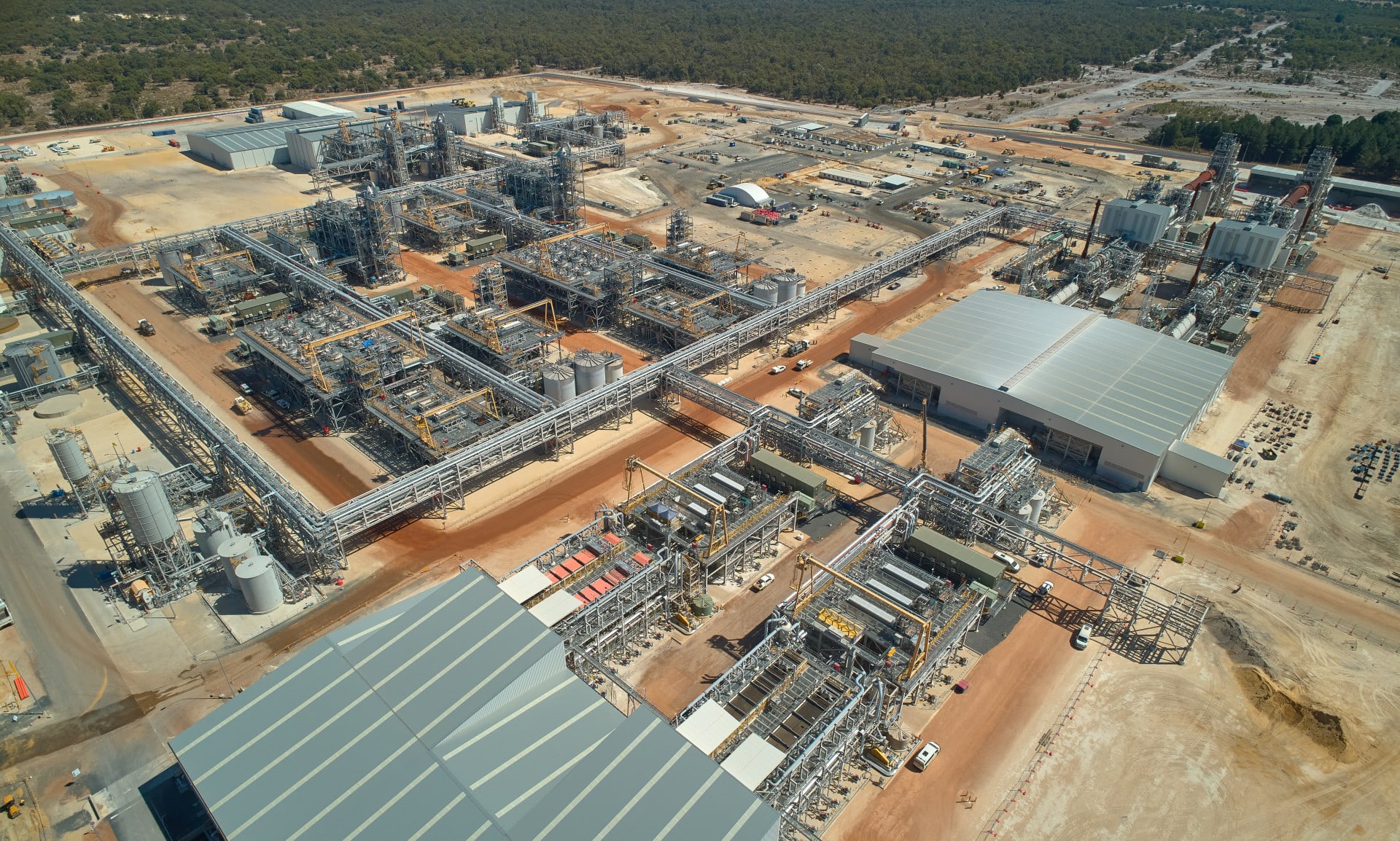 Mineral sands refinery — industrial processing plant with structural steel, pipe racks and separation equipment