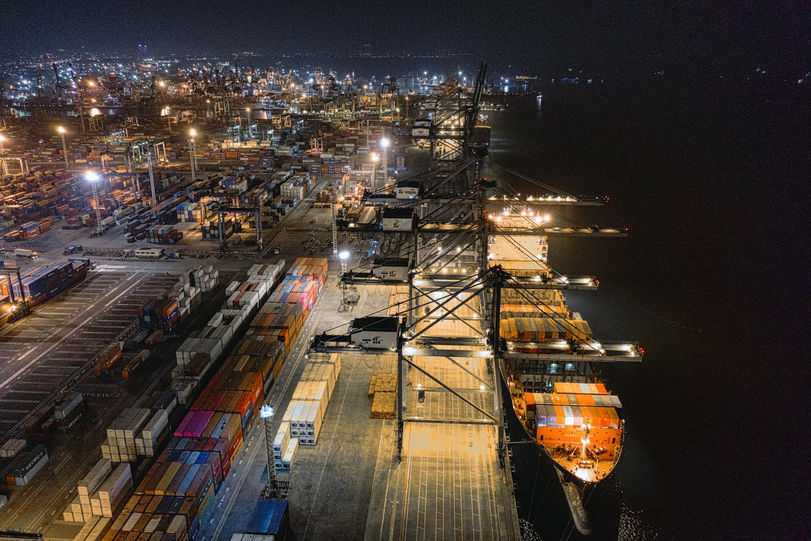 Cargo ship at a bulk materials port terminal